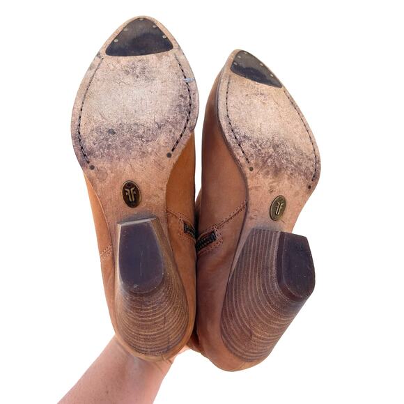 Frye Reina Leather Booties Camel Tan Heeled 7.5 Western Cowgirl Ankle Boots - Picture 3 of 13